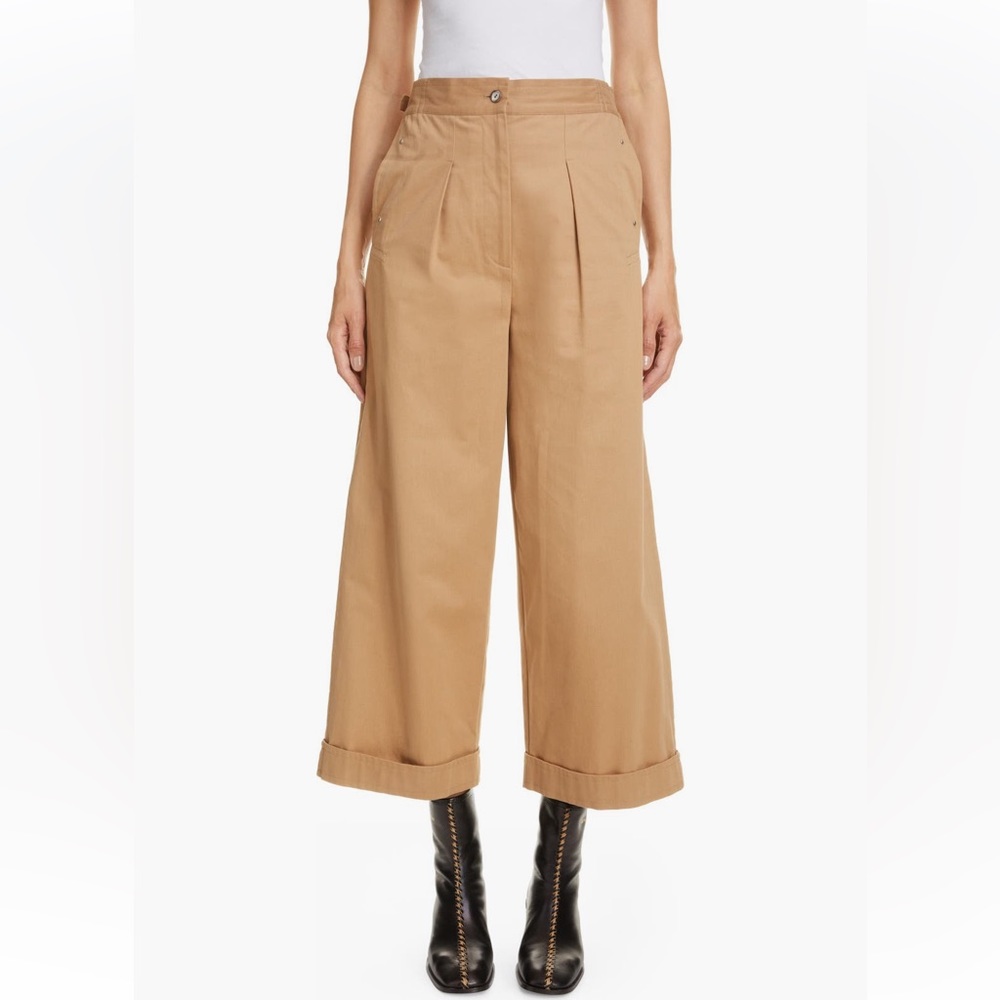 ACNE STUDIOS POLI PLEATED CROP WIDE LEG ORGANIC COTTON CHINO TROUSERS SIZE US 4